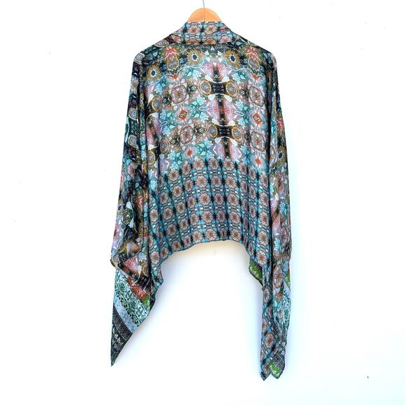 Anthropologie Kas New York Satin Colorful Flowy Blouse Vacation Resort Large M - Picture 4 of 7